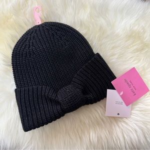 NEW Kate Spade New York Metallic Bow Beanie Black Shimmer Reversible